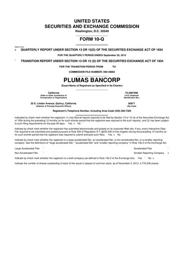 Miniature Plumas Bancorp 10-Q Rapport trimestriel 2012 