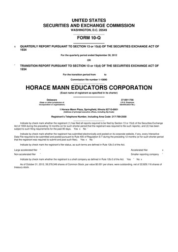 Thumbnail Horace Mann Educators 10-Q Quarterly Report FY2012 