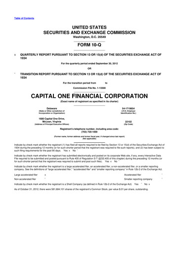 Thumbnail Capital One 10-Q Quarterly Report FY2012 