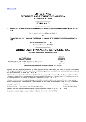 Miniature Orrstown Financial Services 10-Q Rapport trimestriel 2012 