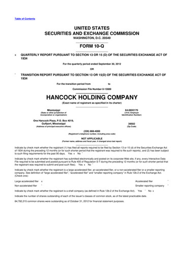 Thumbnail Hancock Whitney 10-Q Quarterly Report FY2012 
