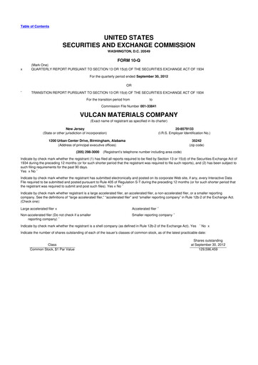 Vorschaubild Vulcan Materials 10-Q Quartalsbericht 2012 