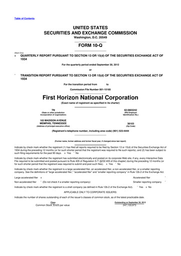 Thumbnail First Horizon Corporation 10-Q Quarterly Report FY2012 