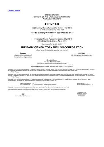 Thumbnail BNY Mellon (Bank of New York Mellon) 10-Q Quarterly Report FY2012 