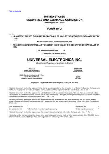 Miniature Universal Electronics 10-Q Rapport trimestriel  