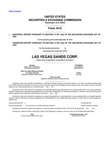 Thumbnail Las Vegas Sands 10-Q Quarterly Report FY2012 