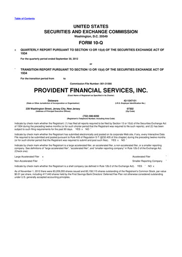 Thumbnail Provident Financial Services 10-Q Quarterly Report FY2012 