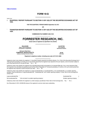 Vorschaubild Forrester Research
 10-Q Quartalsbericht 2012 