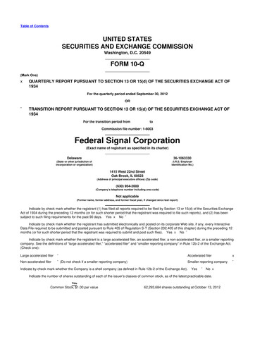 Thumbnail Federal Signal 10-Q Quarterly Report FY2012 
