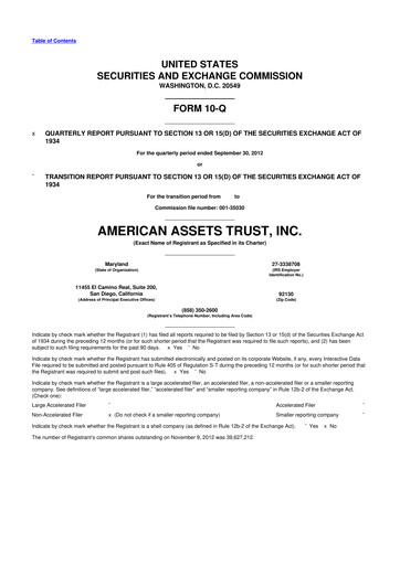 Thumbnail American Assets Trust
 10-Q Quarterly Report FY2012 