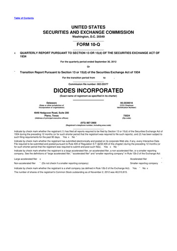 Miniature Diodes Incorporated 10-Q Rapport trimestriel 2012 