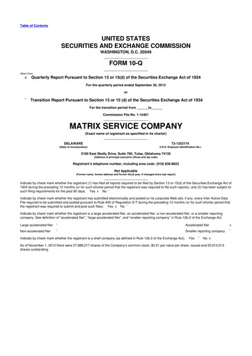 Miniature Matrix Service Company 10-Q Rapport trimestriel 2013 