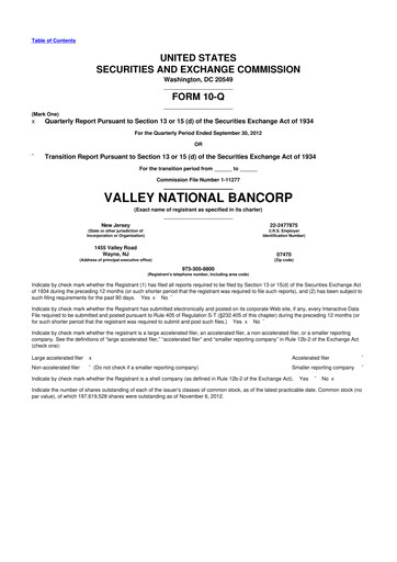 Vorschaubild Valley Bank 10-Q Quartalsbericht 2012 