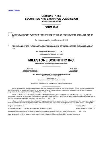 Vorschaubild Milestone Scientific 10-Q Quartalsbericht 2012 