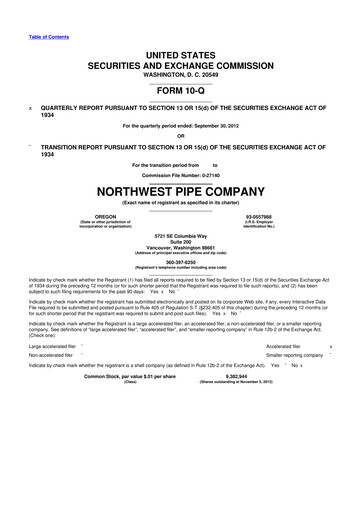 Miniature Northwest Pipe Company
 10-Q Rapport trimestriel 2012 