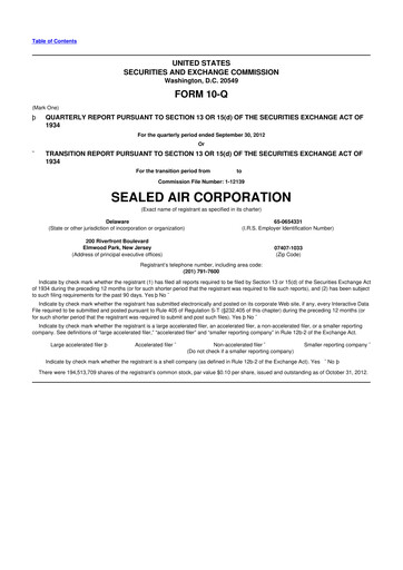 Miniature Sealed Air
 10-Q Rapport trimestriel 2012 