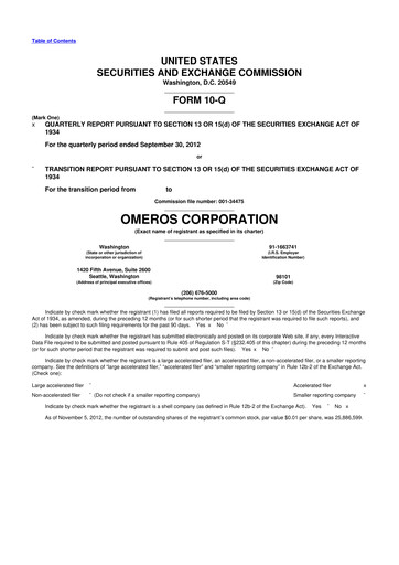 Thumbnail Omeros Corporation 10-Q Quarterly Report FY2012 