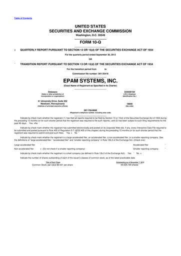 Vorschaubild EPAM Systems
 10-Q Quartalsbericht 2012 