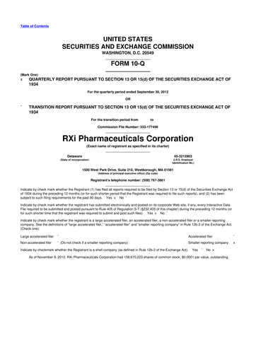 Vorschaubild Phio Pharmaceuticals 10-Q Quartalsbericht 2012 