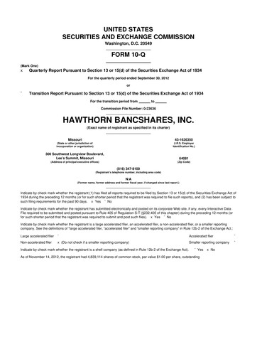 Thumbnail Hawthorn Bancshares 10-Q Quarterly Report FY2012 