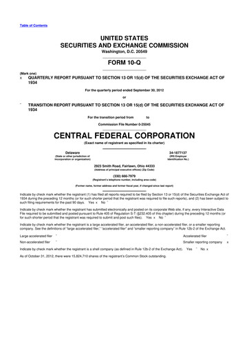 Miniature CF Bankshares 10-Q Rapport trimestriel 2012 
