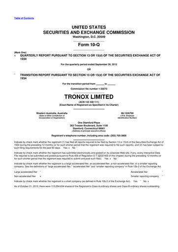 Thumbnail Tronox 10-Q Quarterly Report FY2012 
