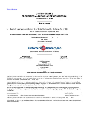 Thumbnail Customers Bancorp
 10-Q Quarterly Report FY2012 