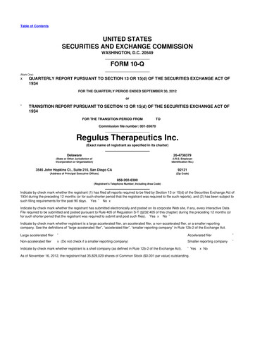 Thumbnail Regulus Therapeutics 10-Q Quarterly Report FY2012 
