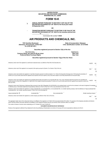 Thumbnail Air Products and Chemicals 10-K Annual Report 2012