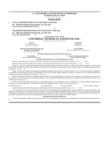 Vorschaubild Universal Technical Institute 10-K Jahresbericht 2012