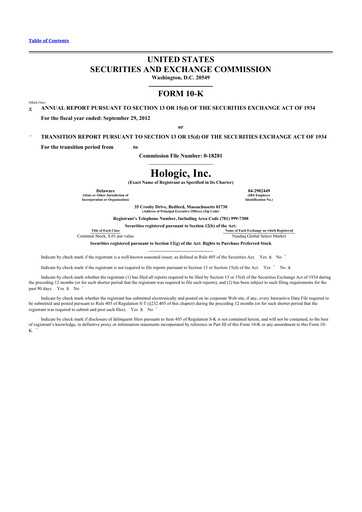 Thumbnail Hologic 10-K Annual Report 2012