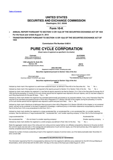 Thumbnail Pure Cycle (water) 10-K Annual Report 