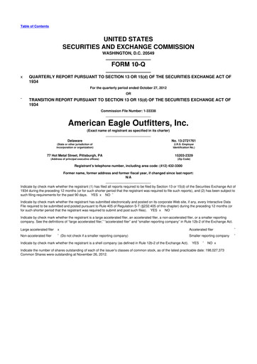Thumbnail American Eagle Outfitters
 10-Q Quarterly Report FY2012 