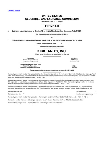 Thumbnail Kirkland's 10-Q Quarterly Report FY 