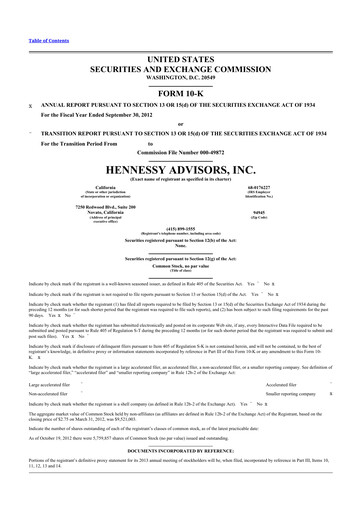 Thumbnail Hennessy Advisors 10-K Annual Report 2012