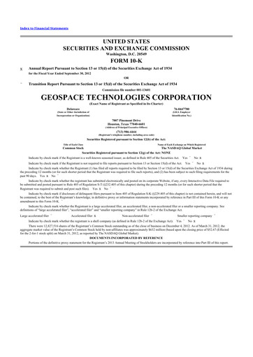 Thumbnail Geospace Technologies
 10-K Annual Report 2012