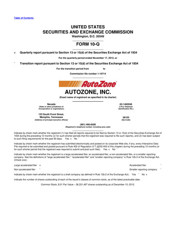 Thumbnail AutoZone 10-Q Quarterly Report FY2013 