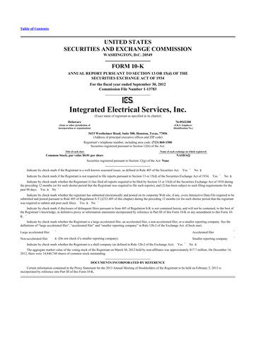 Thumbnail IES Holdings 10-K Annual Report 2012