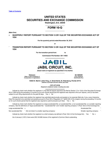 Thumbnail Jabil 10-Q Quarterly Report FY2013 