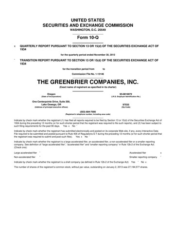Thumbnail The Greenbrier Companies
 10-Q Quarterly Report FY2013 