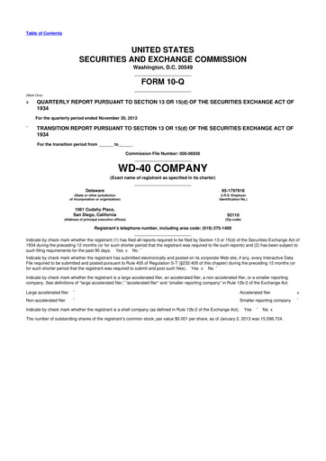 Miniature WD-40 Company
 10-Q Rapport trimestriel 2013 