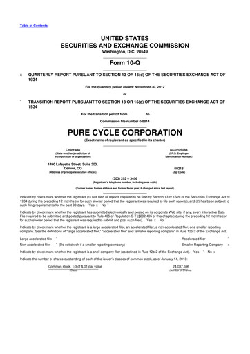 Thumbnail Pure Cycle (water) 10-Q Quarterly Report FY2013 