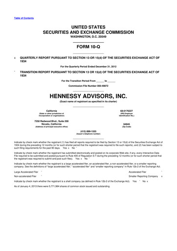 Thumbnail Hennessy Advisors 10-Q Quarterly Report FY2012 