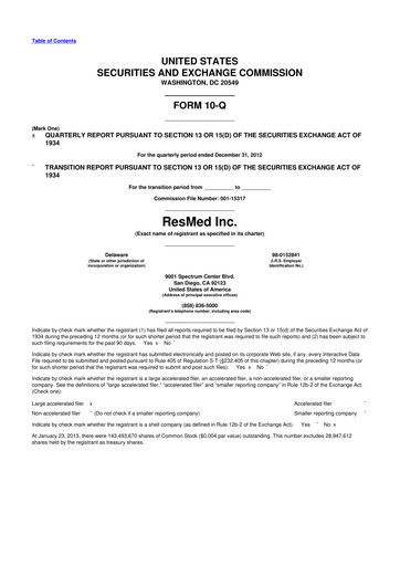 Thumbnail ResMed 10-Q Quarterly Report FY2013 