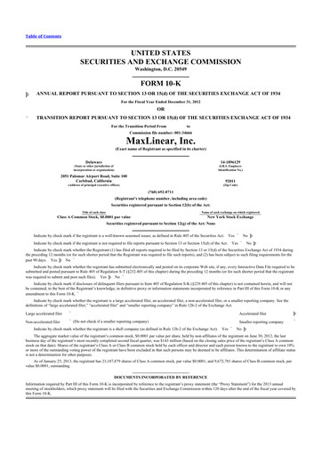 Thumbnail MaxLinear 10-K Annual Report 2012