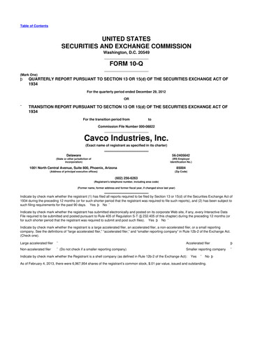 Miniature Cavco Industries 10-Q Rapport trimestriel 2013 