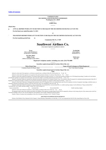 Thumbnail Southwest Airlines 10-K Annual Report 2012