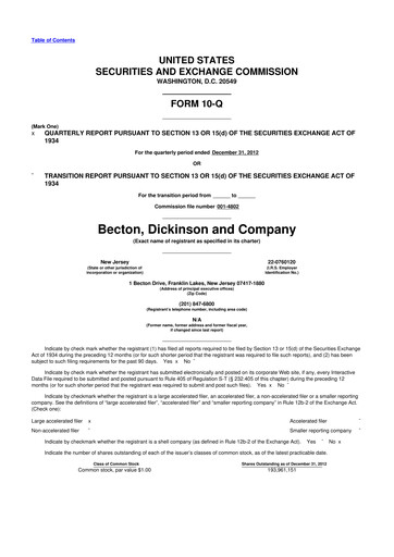 Thumbnail Becton Dickinson 10-Q Quarterly Report FY2013 
