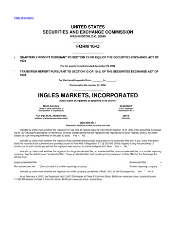Miniature Ingles Markets 10-Q Rapport trimestriel 2013 