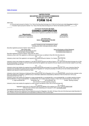 Thumbnail Cognex 10-K Annual Report 2012